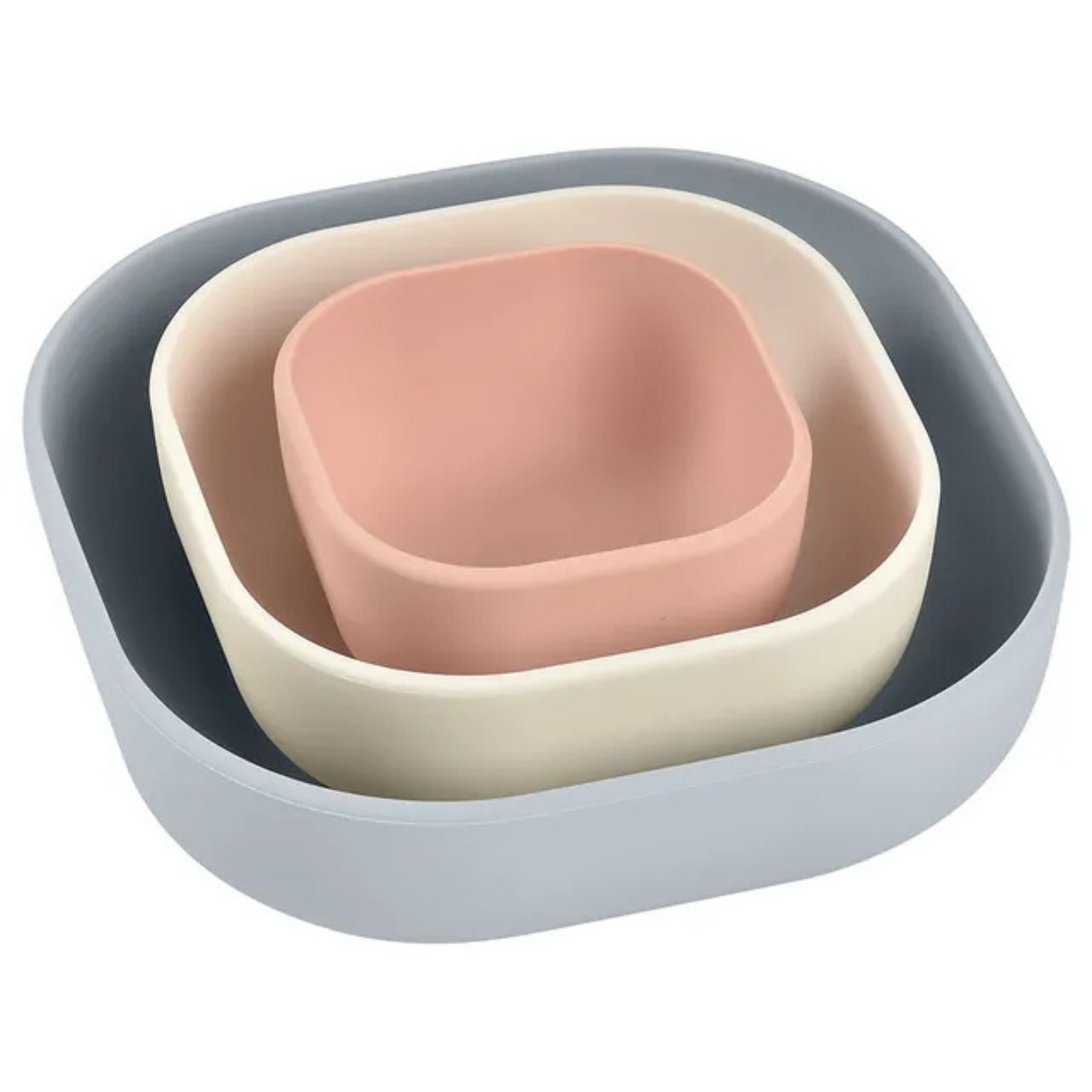 Beaba - Silicone 3 Piece Nesting Bowl Set - Velvet Grey/ Cotton/ Dusty Rose